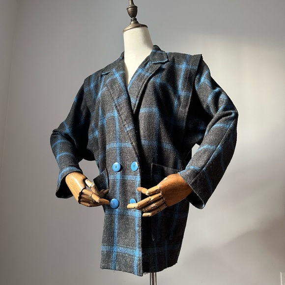 Vintage Diesel Plaid Jacket 80s – Blue & Gray, Double Breasted, Unisex - Picture 4 of 17